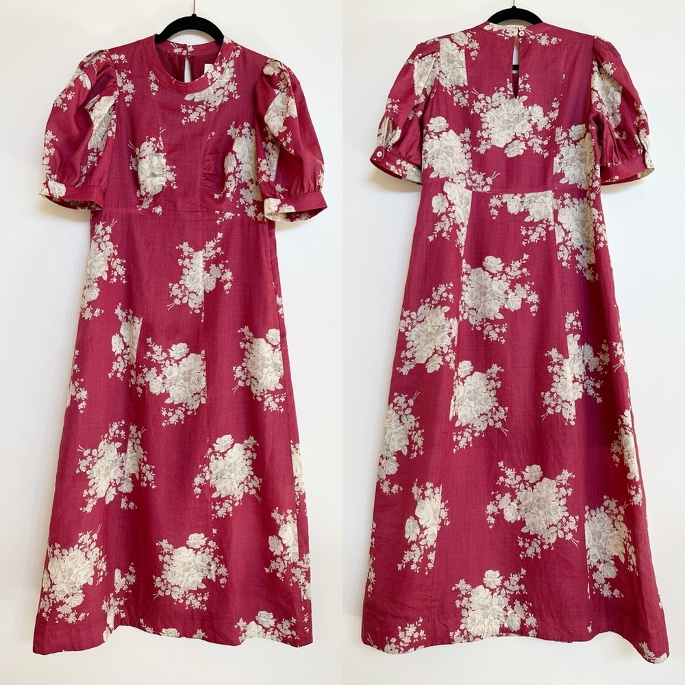 Sea New York for Shabby Chic Rare Ramie Cotton Floral Midi Dress Size 6